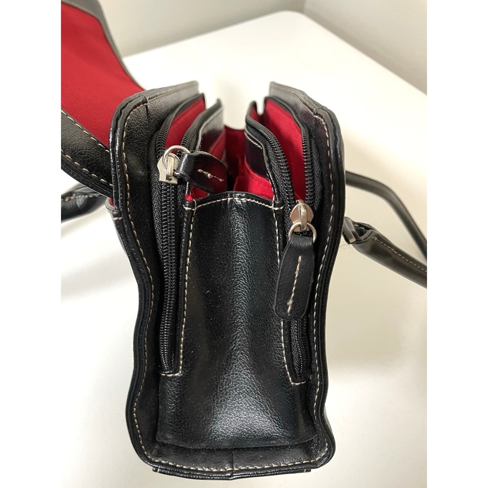 Liz Claiborne Double Top Handle Black Leather Handbag Purse Satchel Red‎ Zipper - Picture 13 of 15